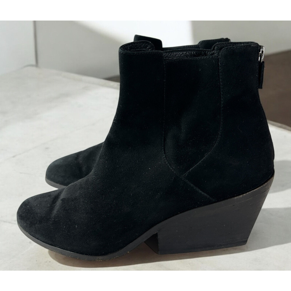Eileen Fisher Peer Heeled Ankle Boots Black Suede Booties Women's Size 11 - Picture 3 of 16